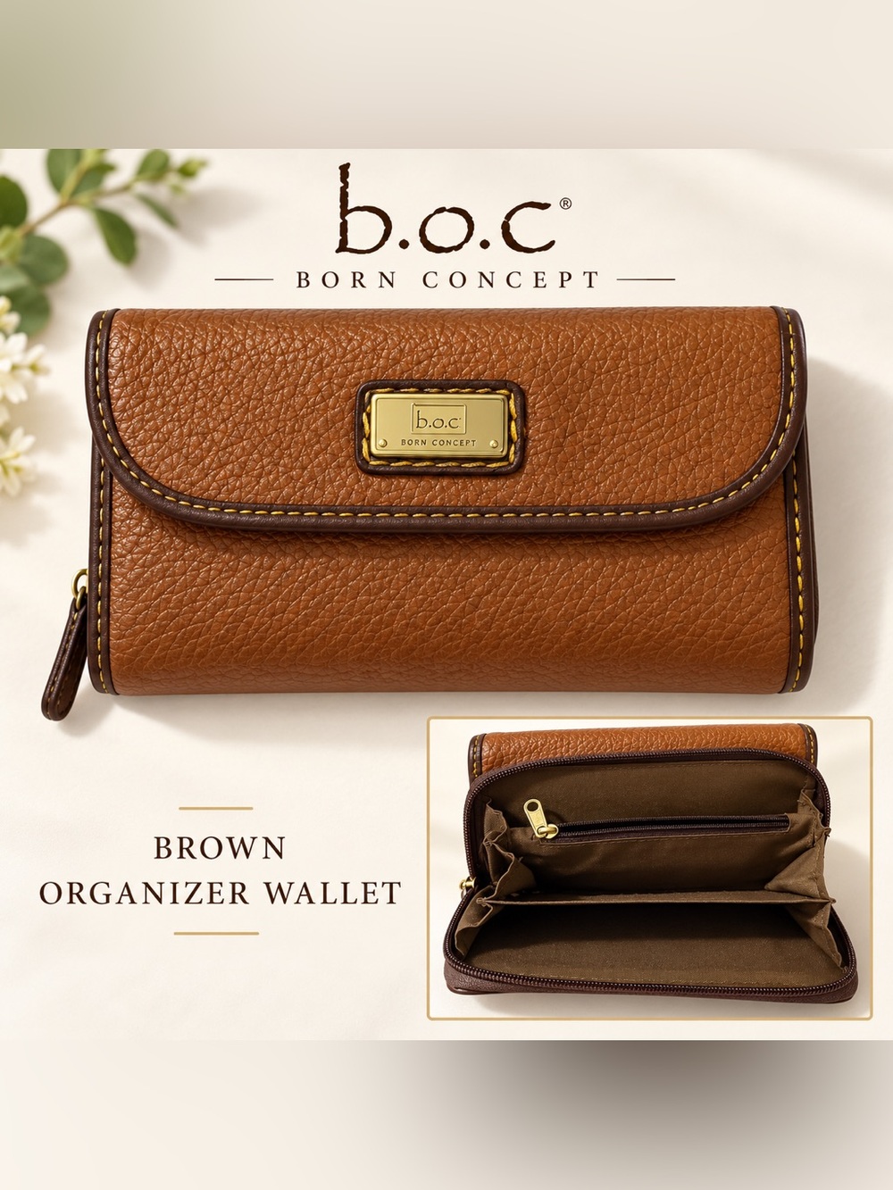 b.o.c. Born Concept Brown Textured Organizer Wallet
